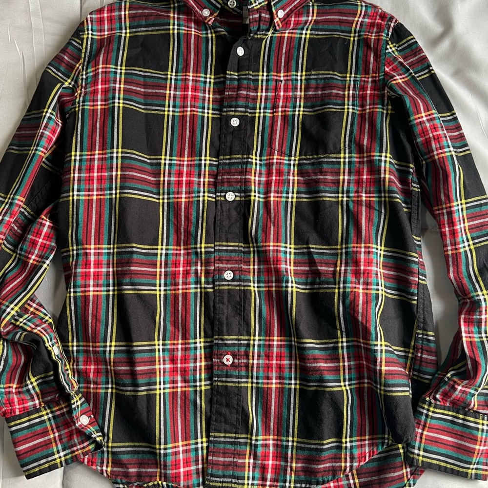 CREWCUTS by J. Crew boys sz 12 Red Blue plaid 100% cotton button down flannel